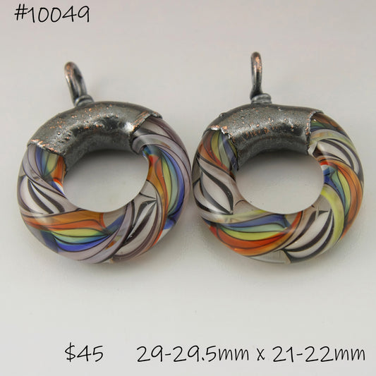 Rainbow Black and White Helix Twist Circle Pair with Copper Electroforming