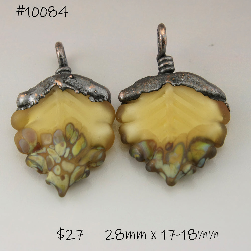 Etched Gold Topaz Leaves with Raku Frit and Copper Electroforming