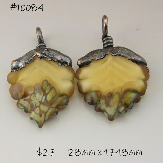 Etched Gold Topaz Leaves with Raku Frit and Copper Electroforming