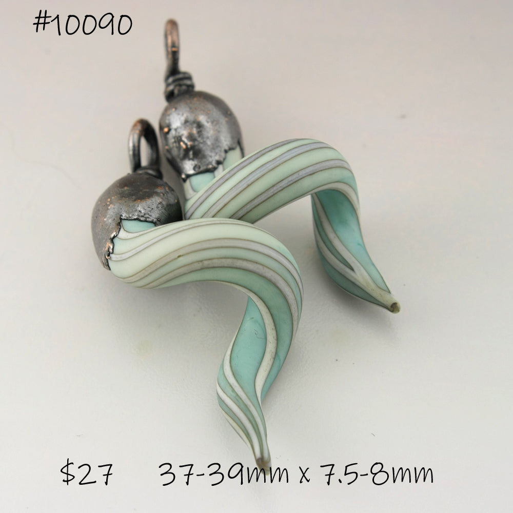 Copper Green and Ivory Pinstripes Curly Spirals with Copper Electroforming