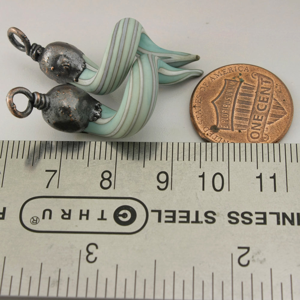 Copper Green and Ivory Pinstripes Curly Spirals with Copper Electroforming