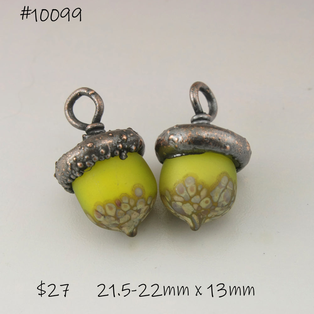 Yellow Etched Acorns with Raku with Copper Electroforming