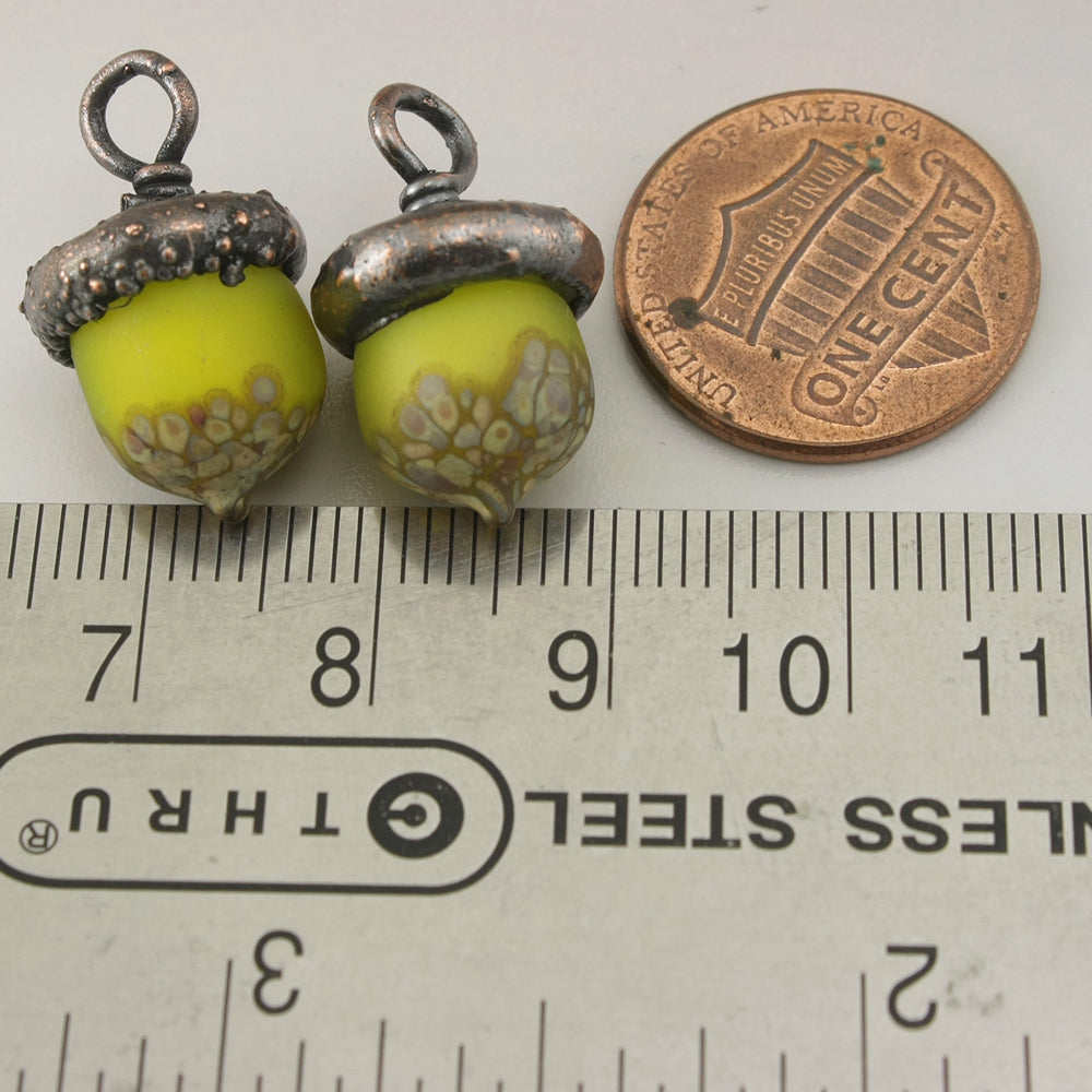 Yellow Etched Acorns with Raku with Copper Electroforming