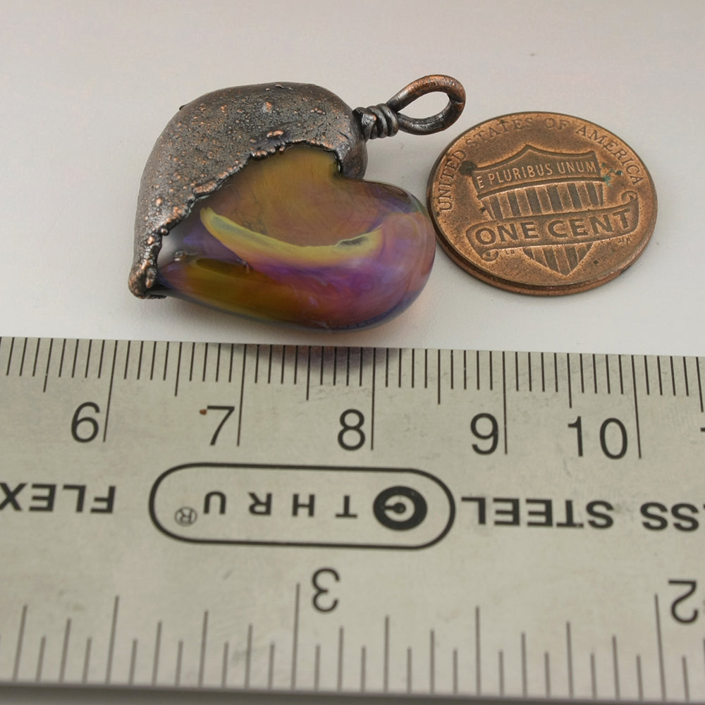 Purple Green Swirl Heart Focal with Copper Electroforming