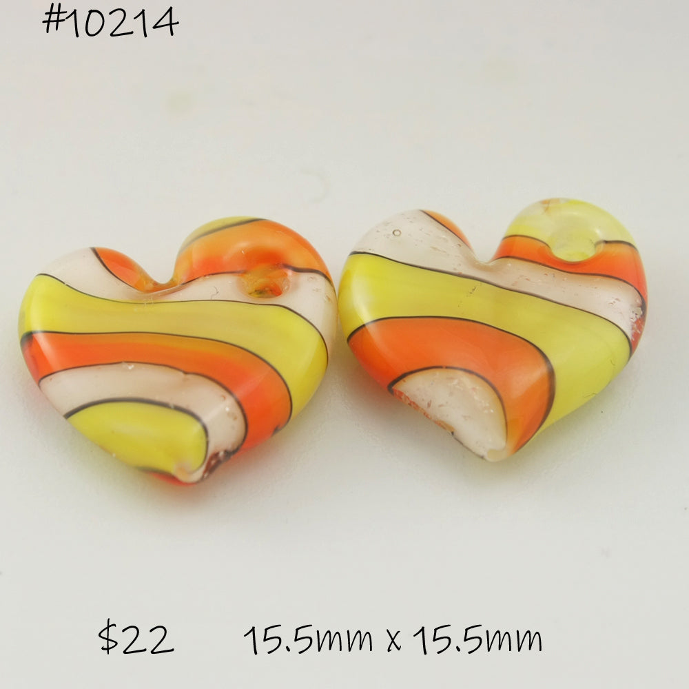 Yellow Orange White CandyCorn Twist Flat Heart Pair