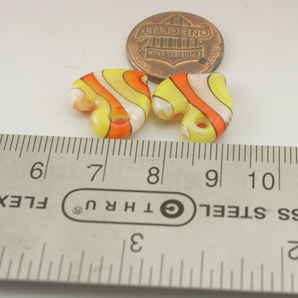 Yellow Orange White CandyCorn Twist Flat Heart Pair