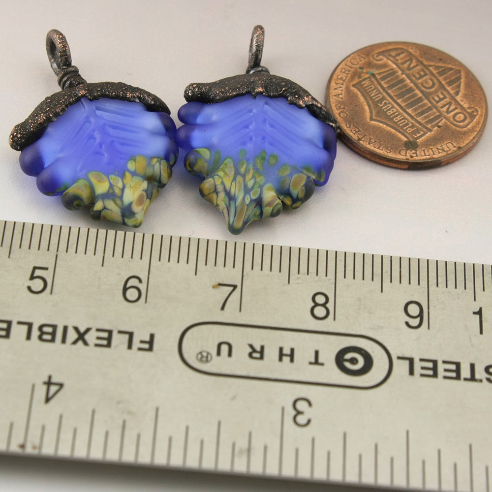Dark Blue Etched Leaves with Raku and Copper Electroforming