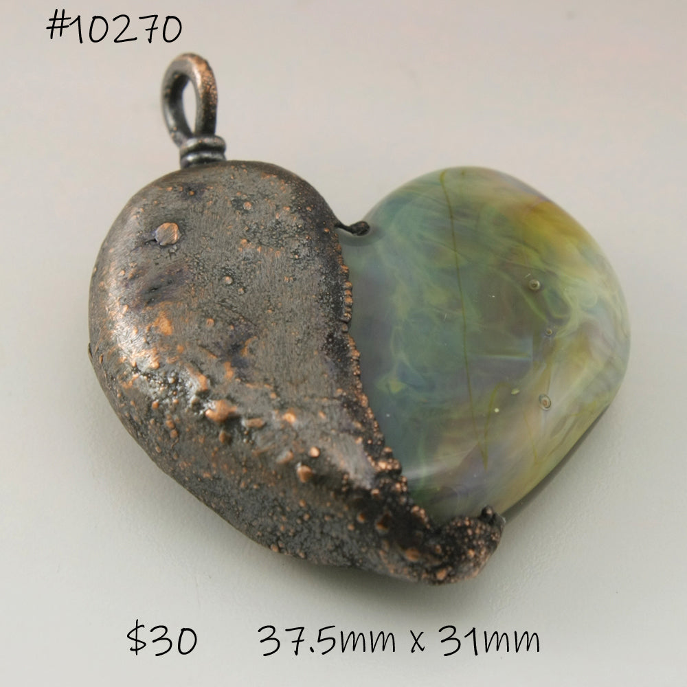 Green Blue Earthy Heart Focal with Copper Electroforming