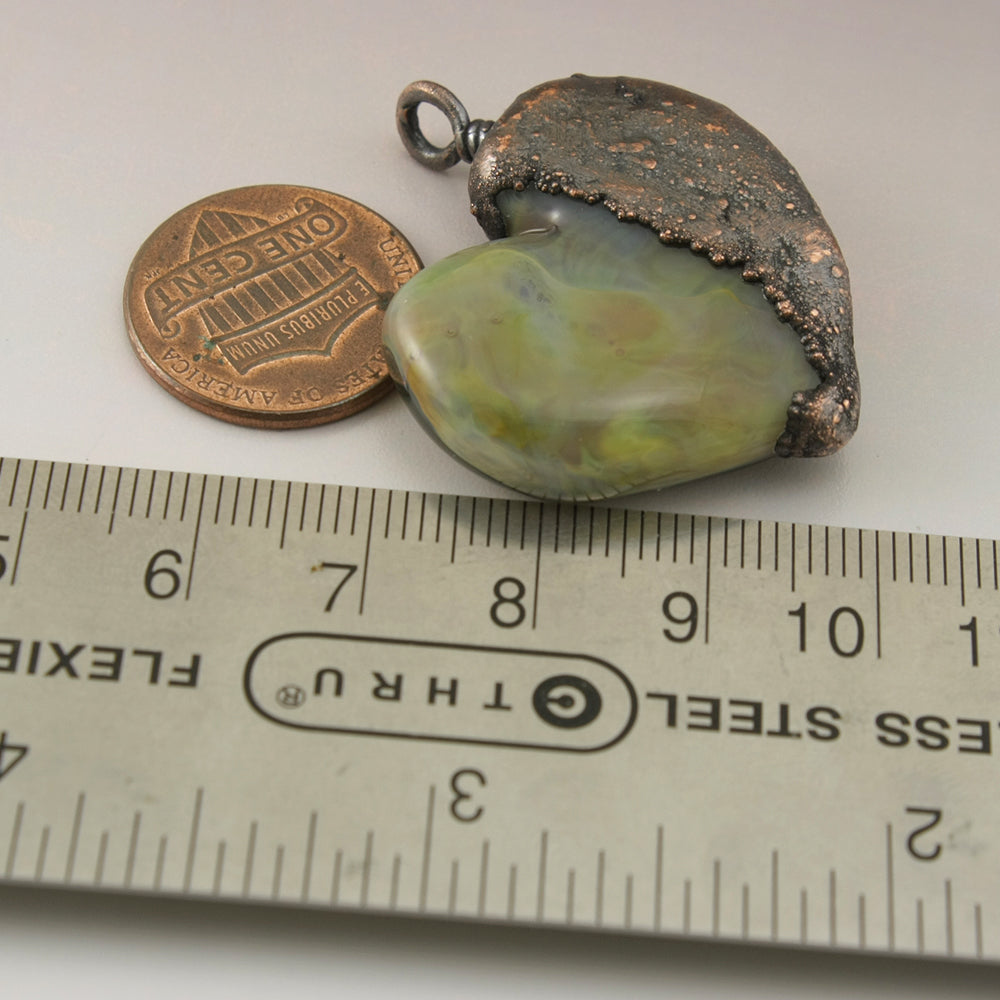 Green Blue Earthy Heart Focal with Copper Electroforming