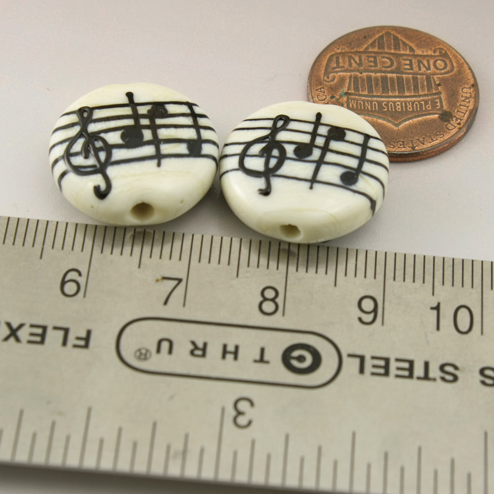 Ivory Lentil Pair with Black Music Notes and Manuscript