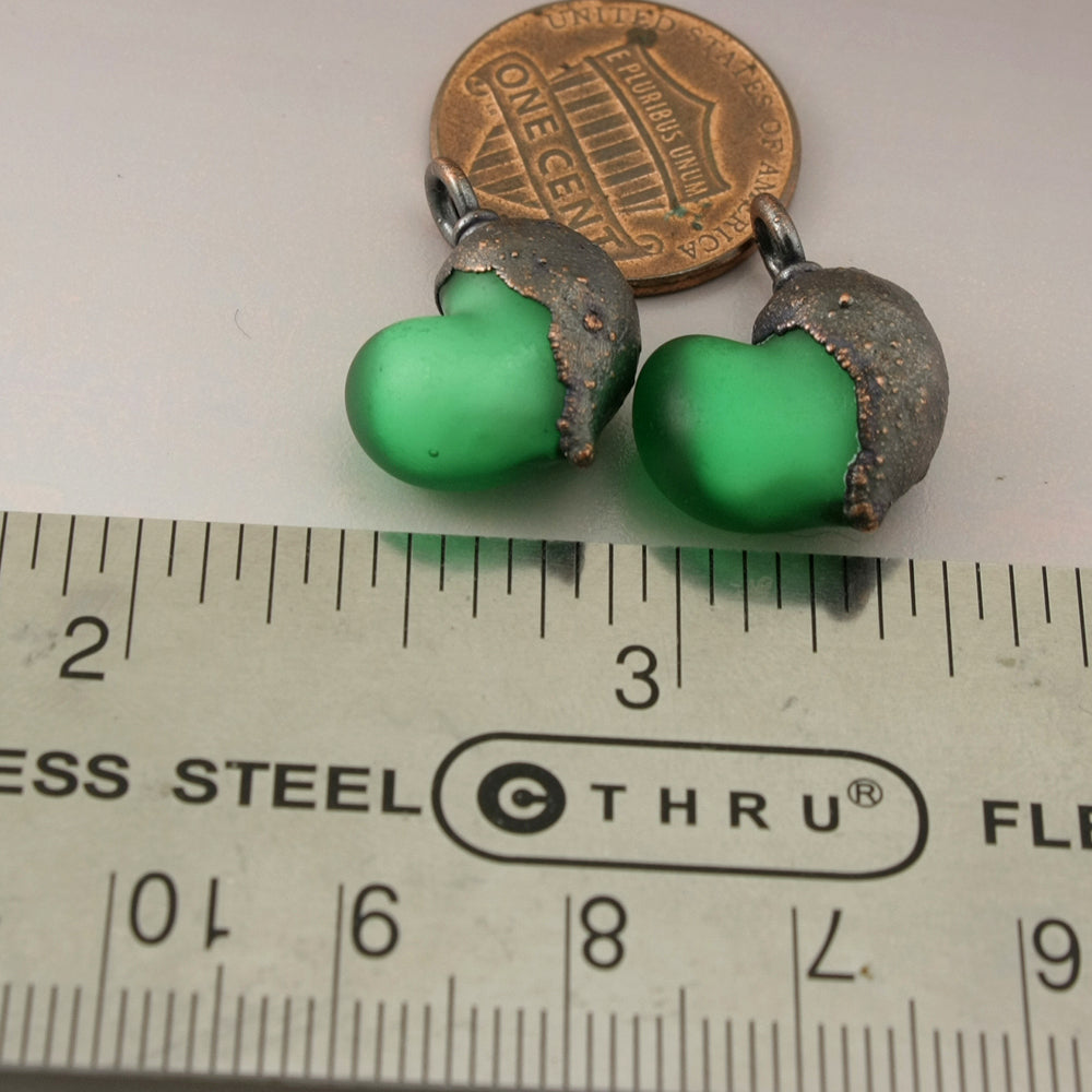 Emerald Green Hearts with Copper Electroforming