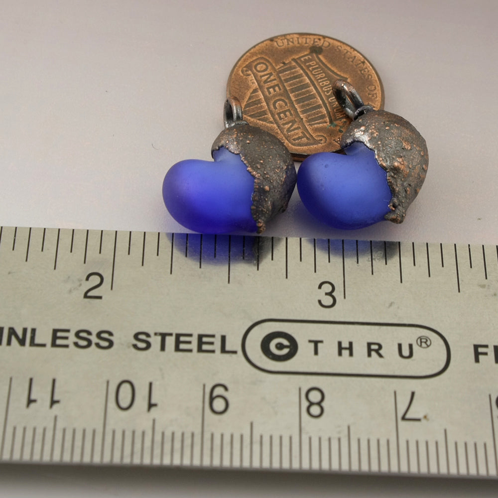 Dark Blue Etched Hearts with Copper Electroforming