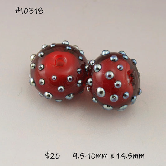 Red Rondelles with Metallic Dots Pair
