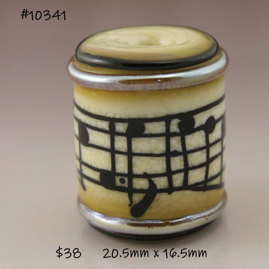 Ivory Petite Cylinder with Black Music Notes and Metallic Trim