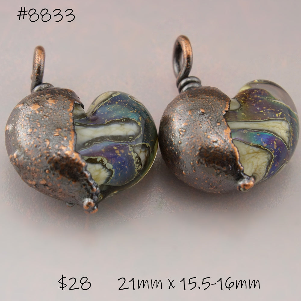 Ivory Purple Speckled Hearts with Copper Electroforming