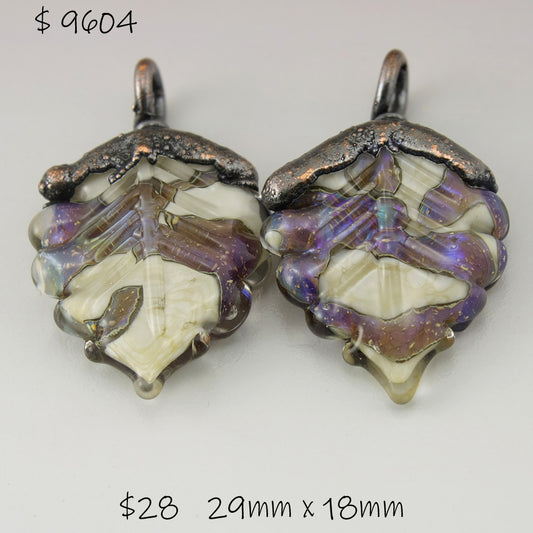 Purple Speckled Luster on Ivory Leaves with Copper Electroforming Pair