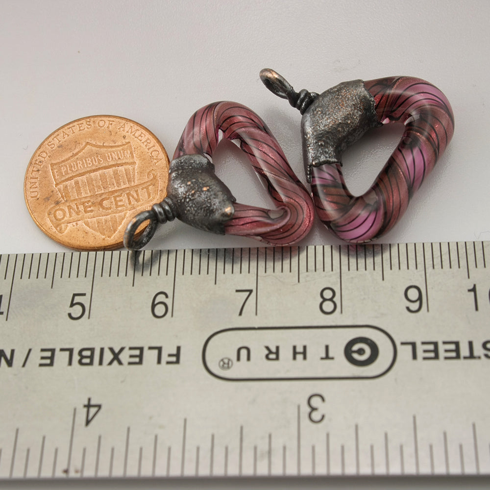 Pink Goldstone Aventurine Black Pinstripes Helix Twist Triangles with Copper Electroforming
