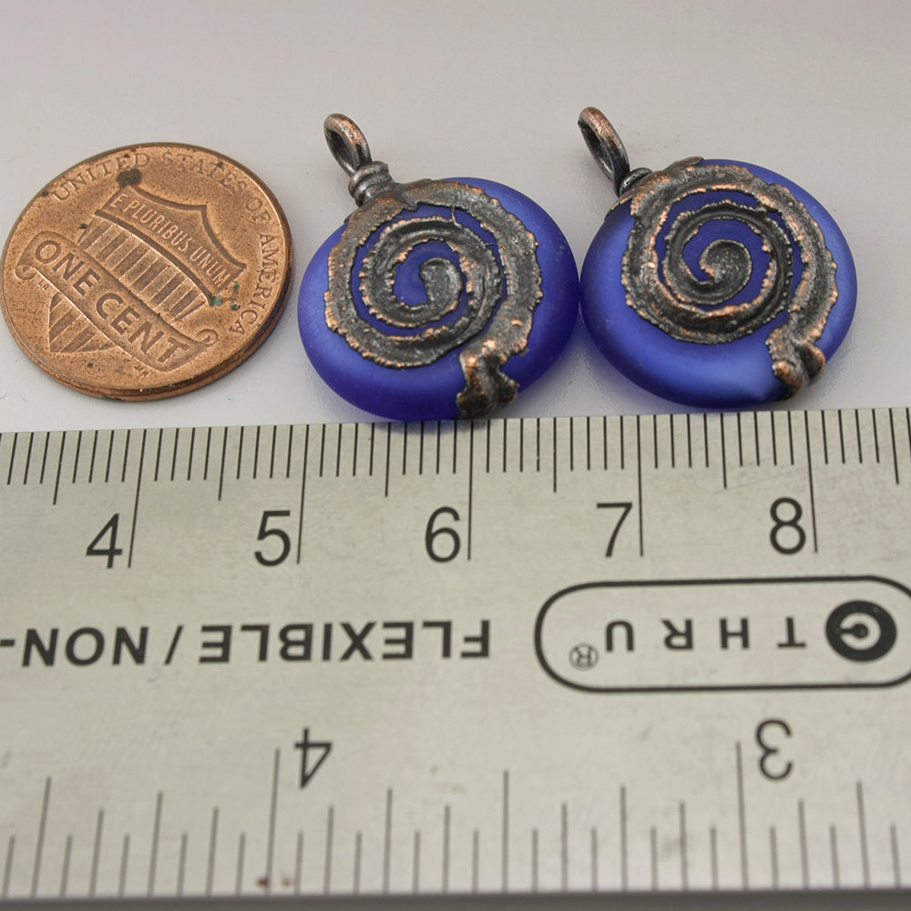 Blue Etched Spiral Lentils with Copper Electroforming