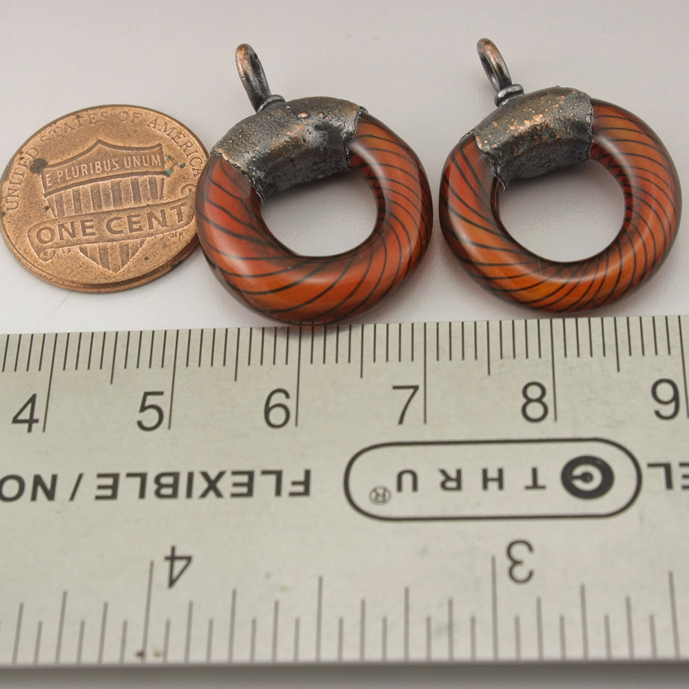 Orange Goldstone Black Pinstripes Helix Twist Circle with Copper Electroforming