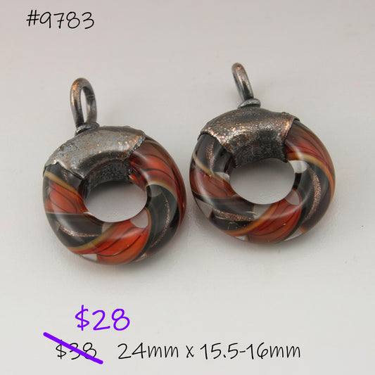 Red with Black Pinstripes and Black with Goldstone Twist Circle with Copper Electroforming