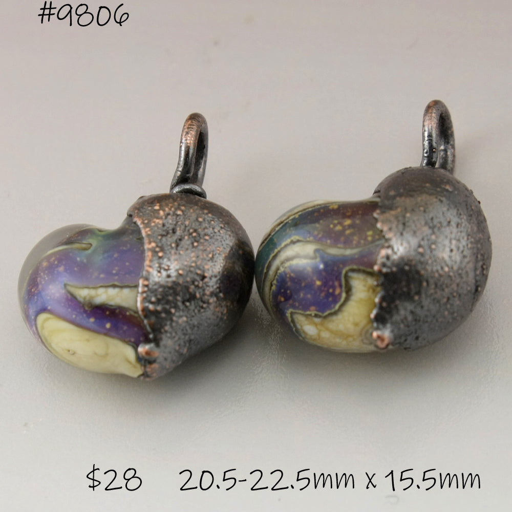 Ivory Purple Speckled Hearts with Copper Electroforming