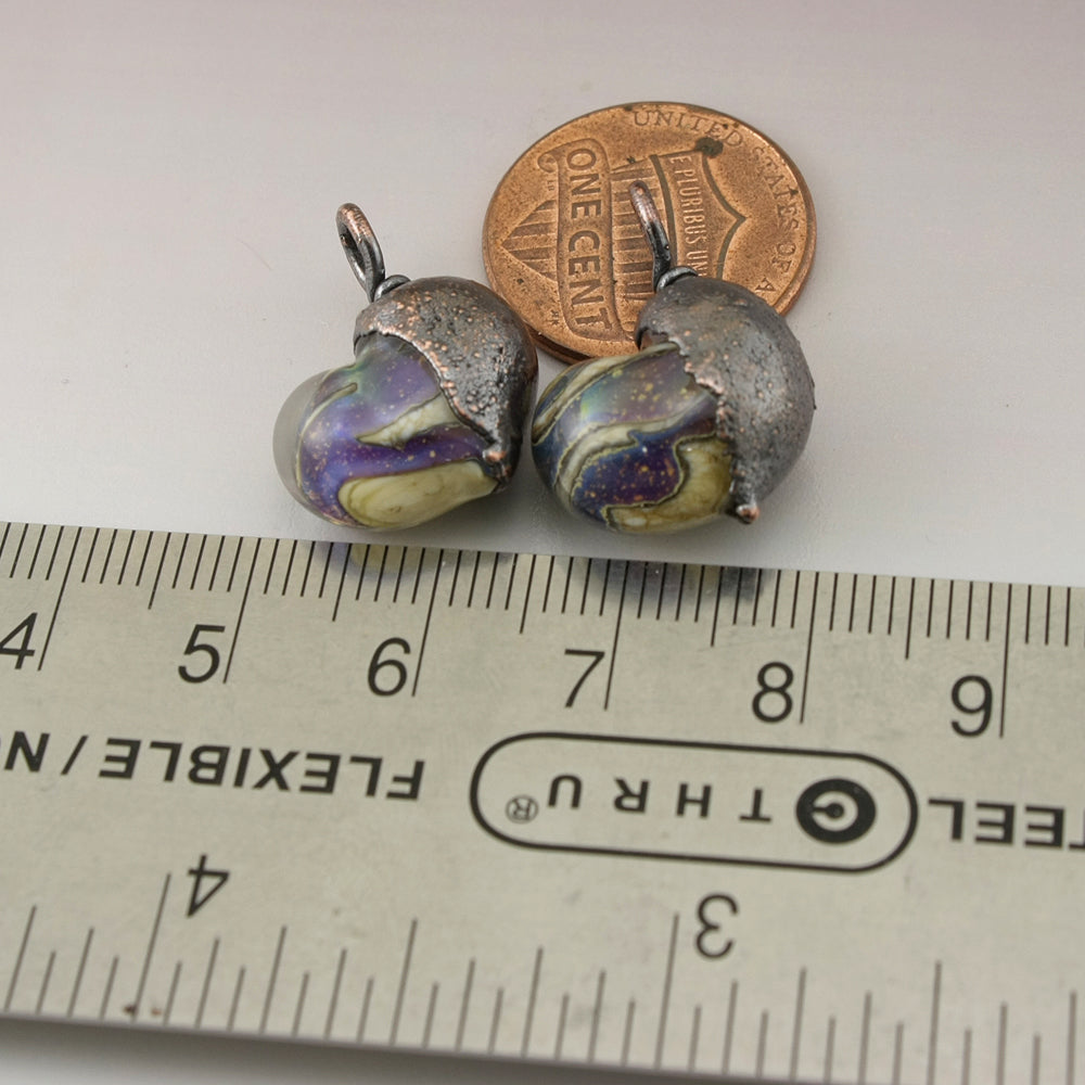 Ivory Purple Speckled Hearts with Copper Electroforming