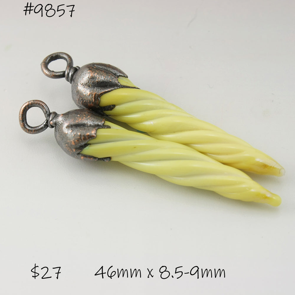 Pale Yellow Unicorn Horns with Copper Electroforming
