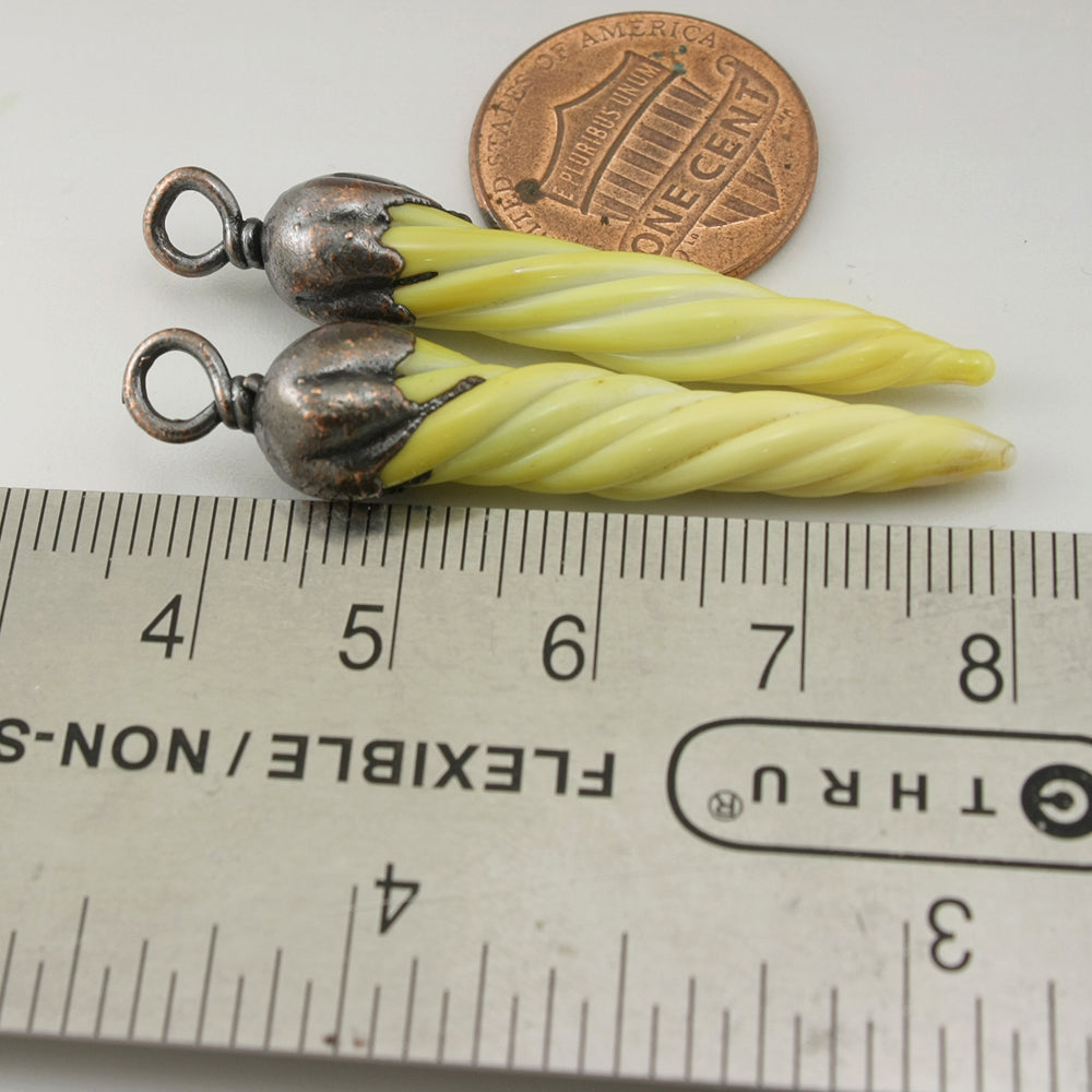 Pale Yellow Unicorn Horns with Copper Electroforming