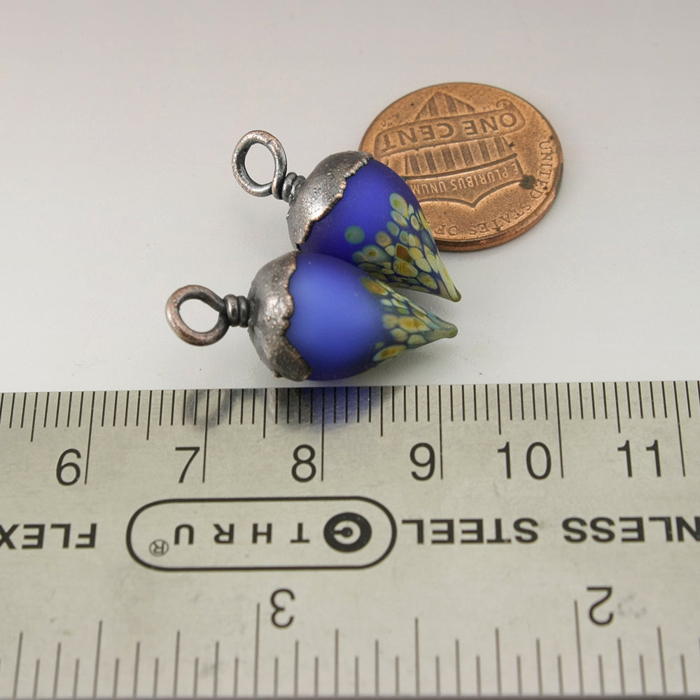 Dark Blue Etched Raku Drops with Copper Electroforming