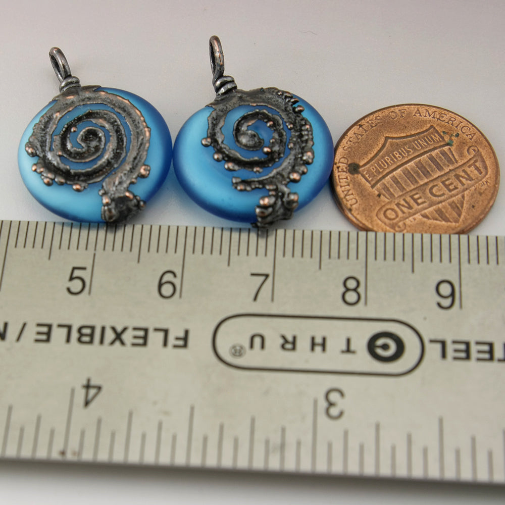 Aqua Blue Lentils with Spiral Copper Electroforming
