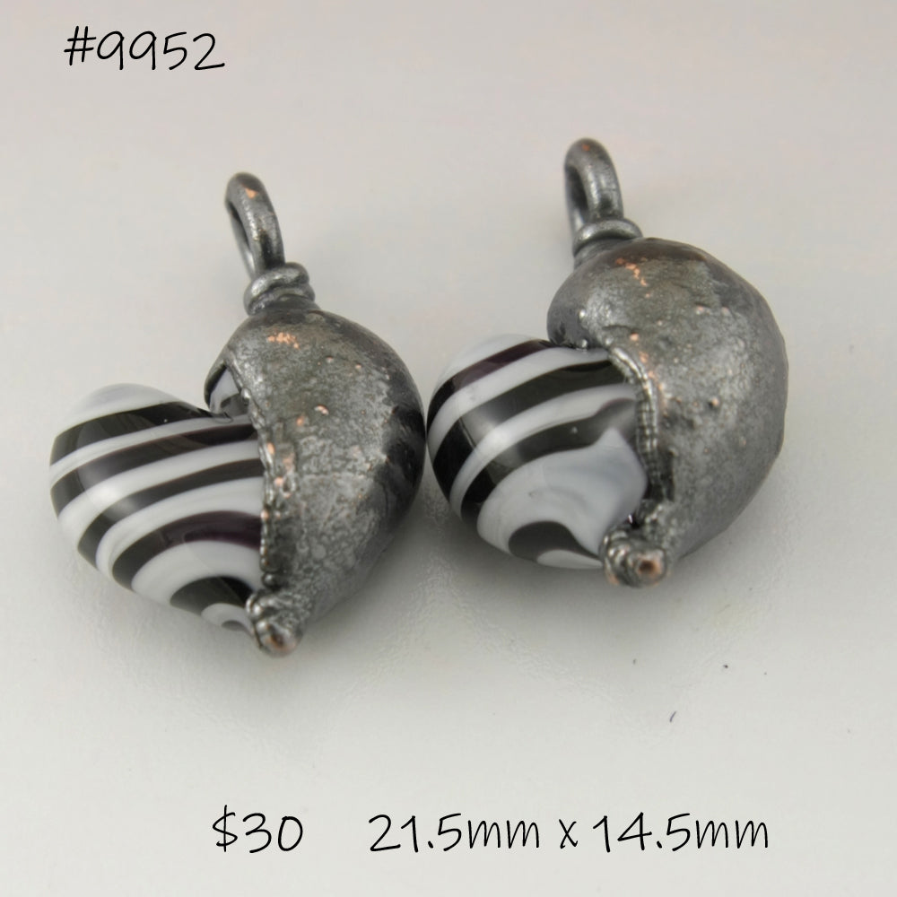 Black and White Stripe Hearts with Copper Electroforming