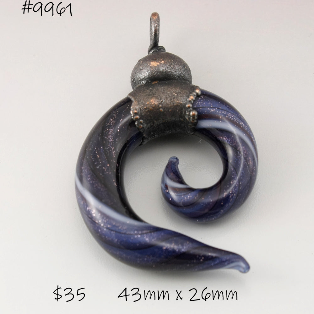Aventurine with Black stripes Twist Curvy Focal with Copper Electroforming
