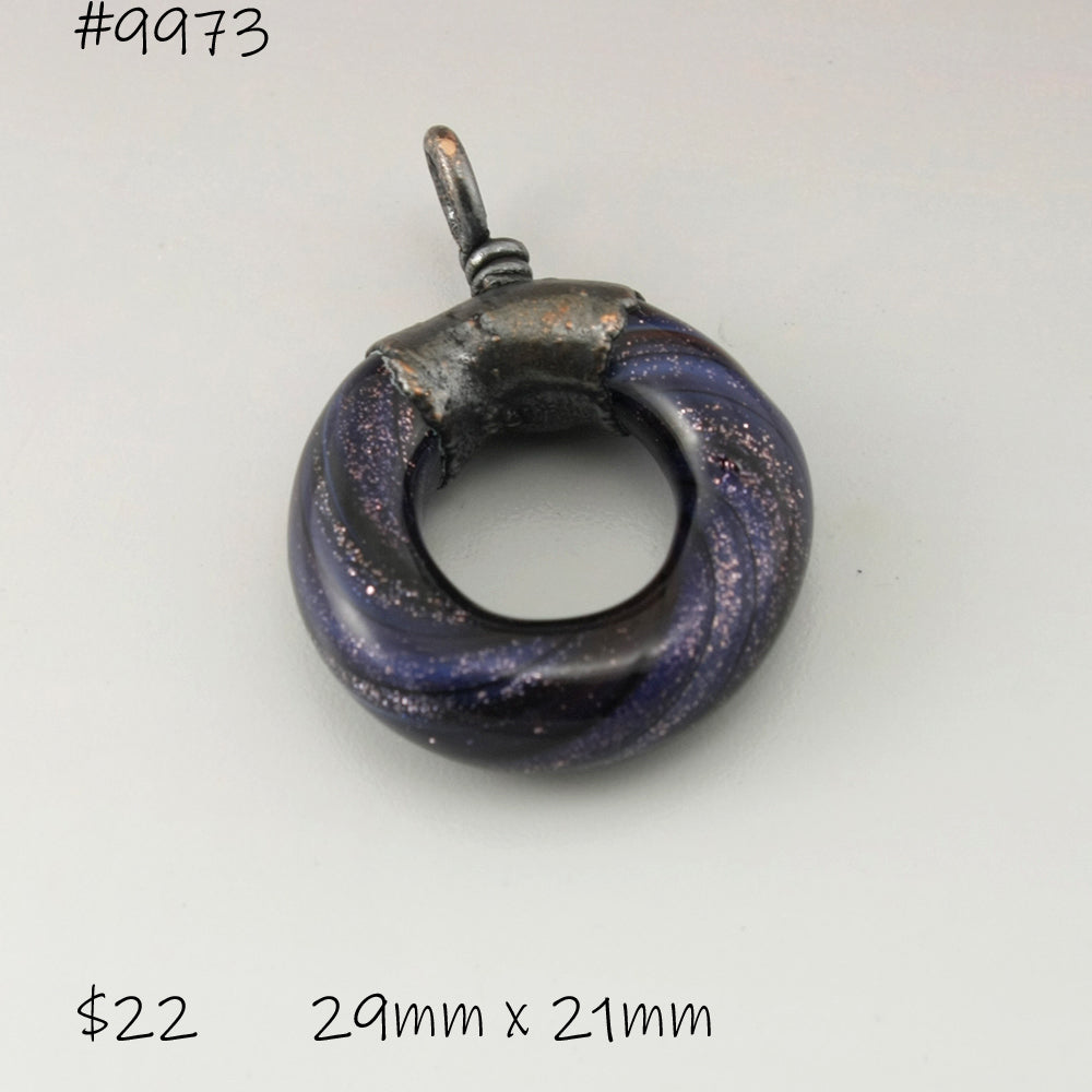Blue Aventurine with Black stripes Twist Circle with Copper Electroforming