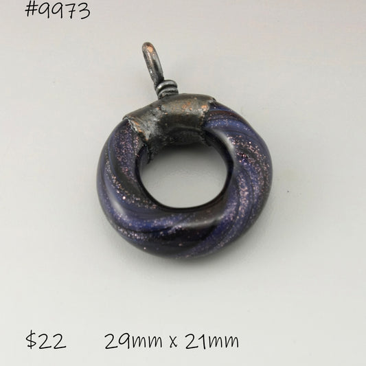 Blue Aventurine with Black stripes Twist Circle with Copper Electroforming
