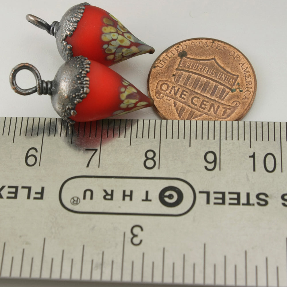 Bright Orange over White Etched Raku Drops with Copper Electroforming