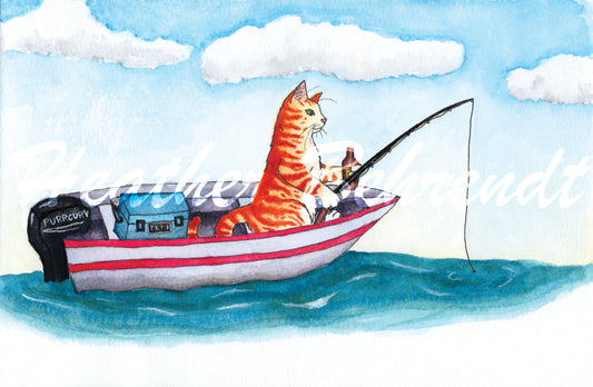 "Fisherman Cat" Print 9" x 12"
