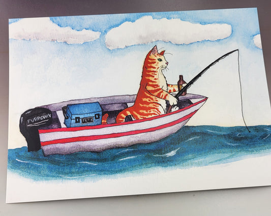 "Fisherman Cat" Postcard 5" x 7" Mini Print