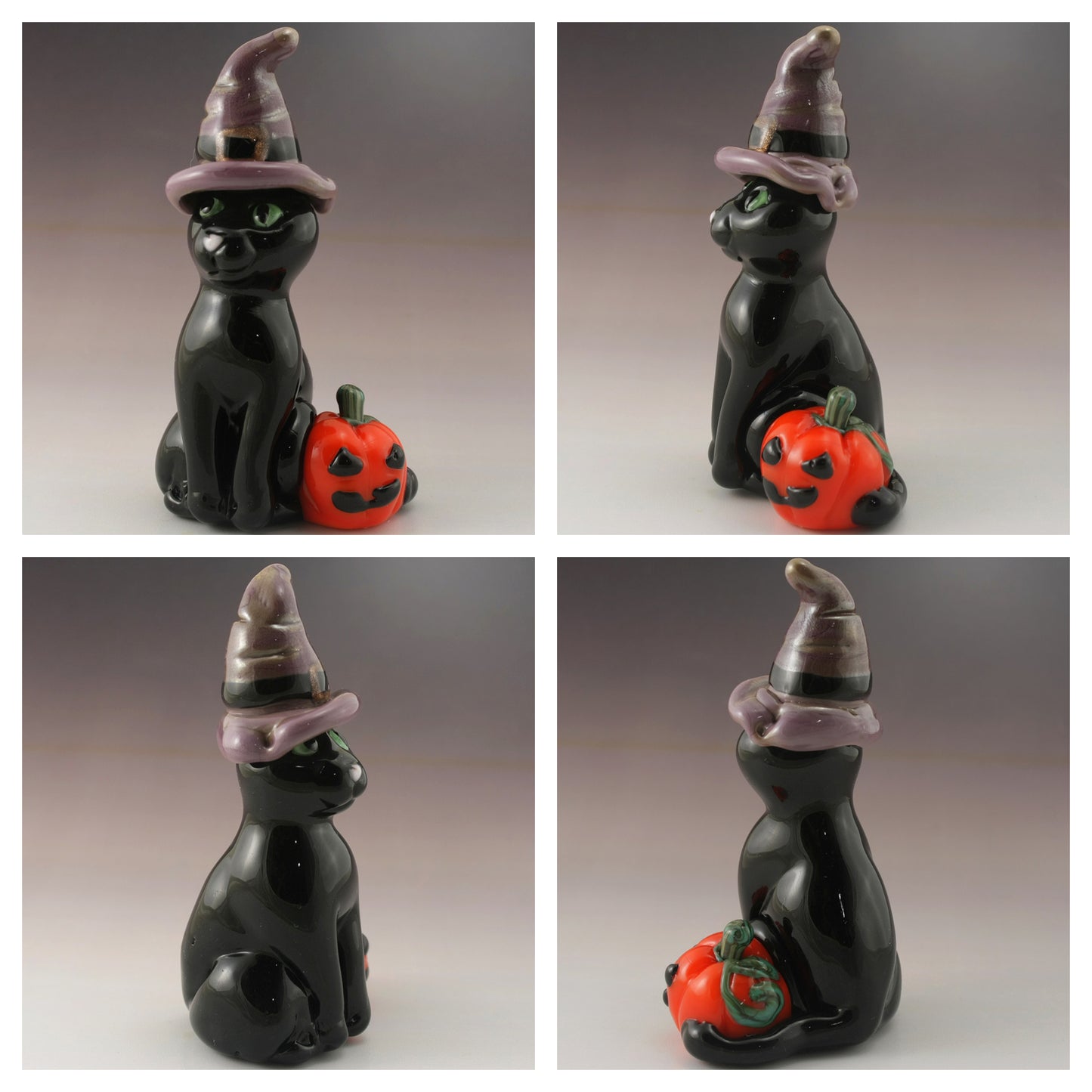 Black Cat with Halloween Witches Hat and Jack-O-Lantern Sculpture