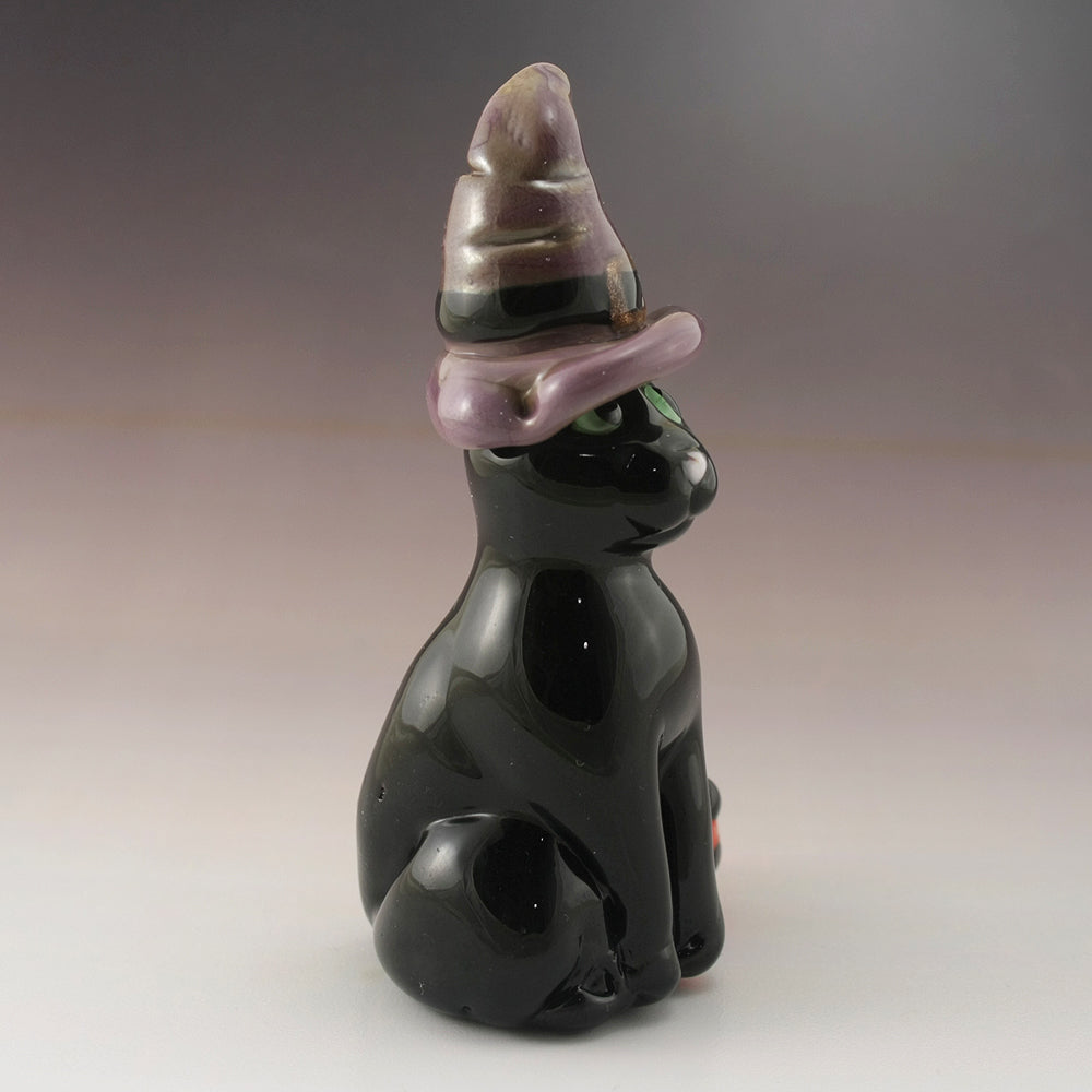 Black Cat with Halloween Witches Hat and Jack-O-Lantern Sculpture