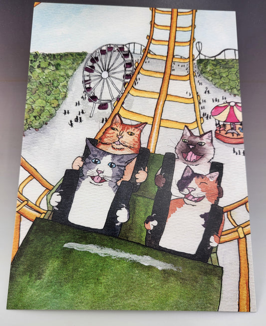 "Rollercoaster Cats" Postcard 5" x 7" Mini Print