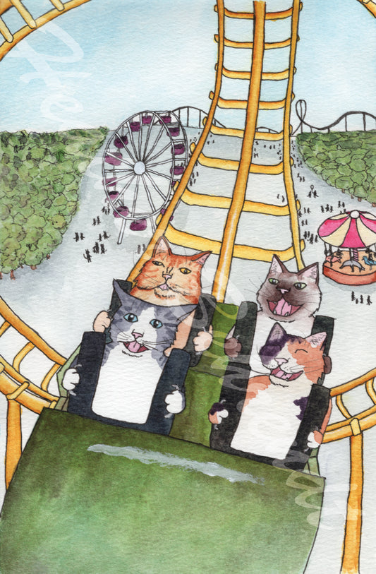 "Rollercoaster Cats" Print 9" x 12"