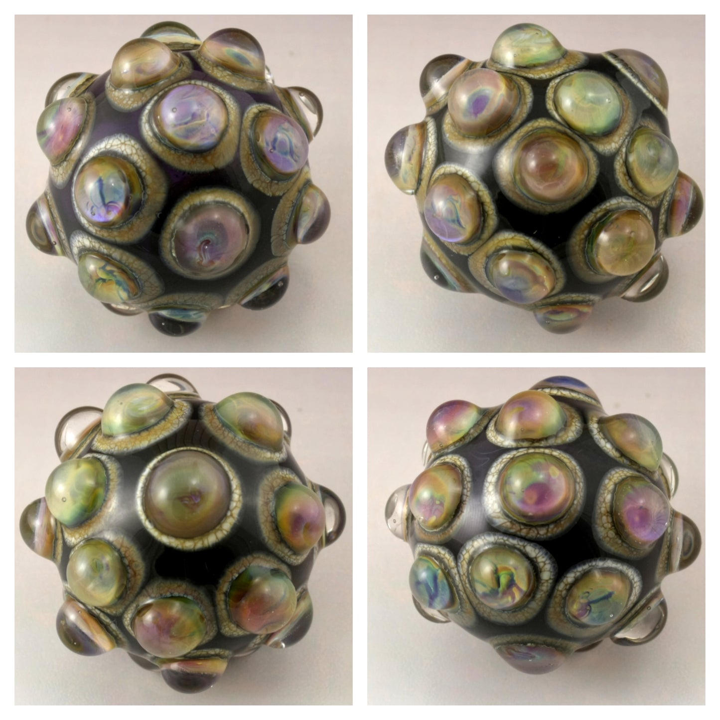 Green Purple Luster Hobnail over Purple Marble