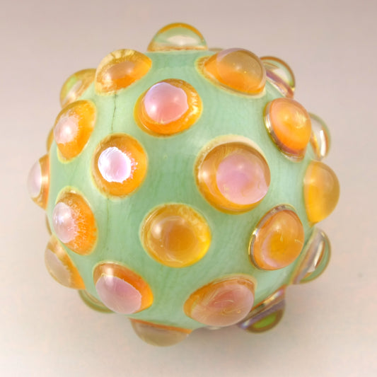 Peach Yellow Luster Hobnail over Jade Green Marble