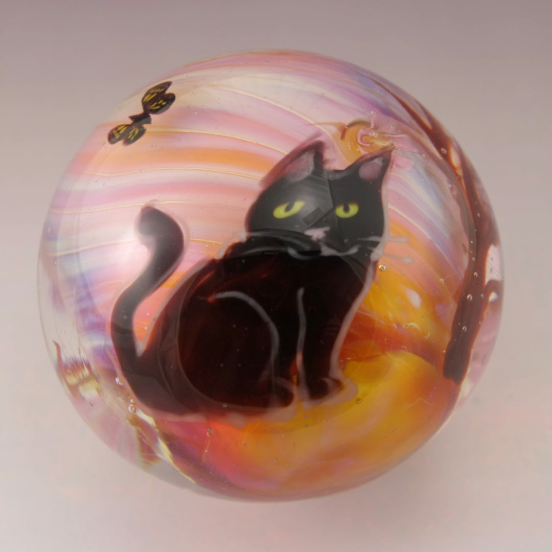Black Cat with Blossoms and Butterflies Wraparound Marble