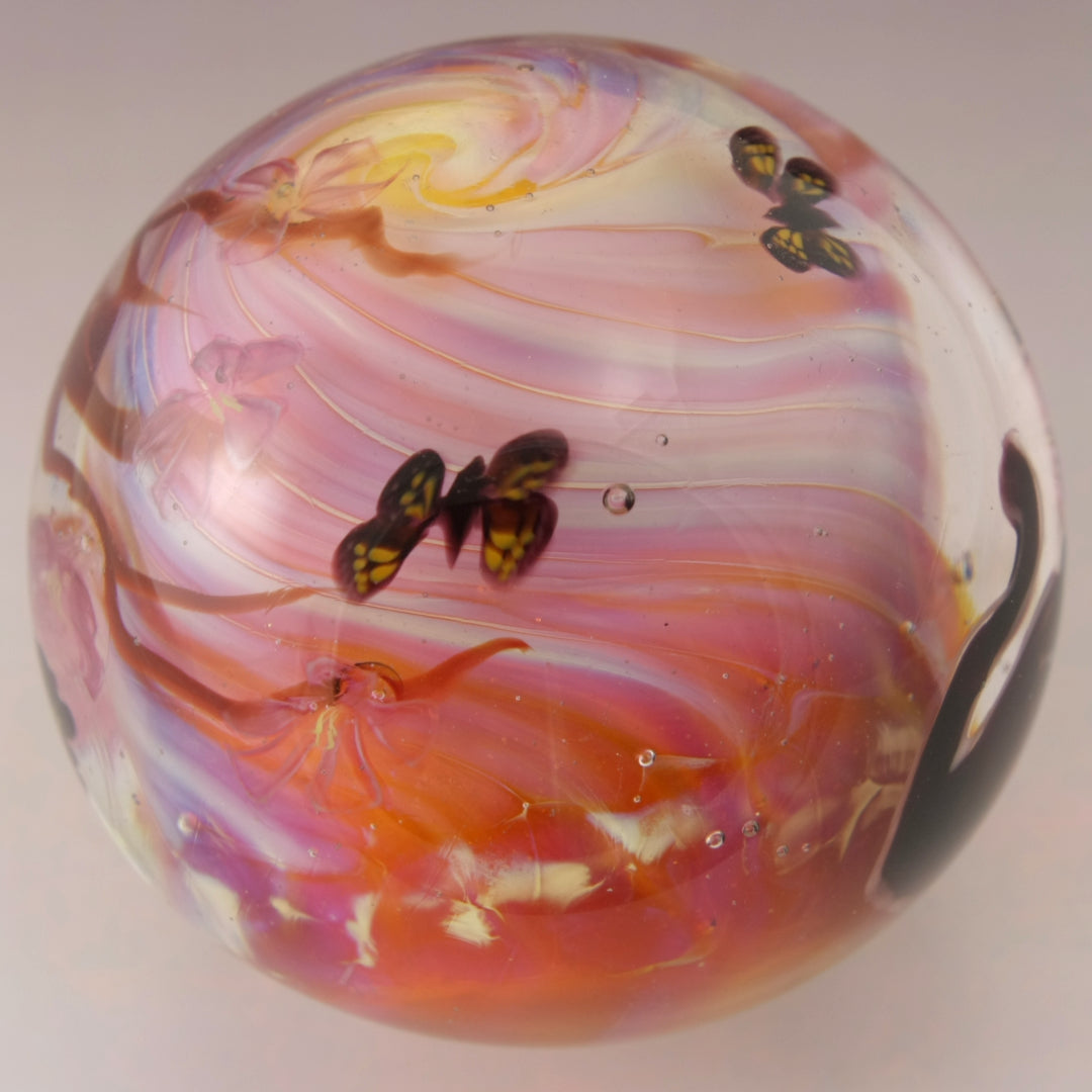 Black Cat with Blossoms and Butterflies Wraparound Marble