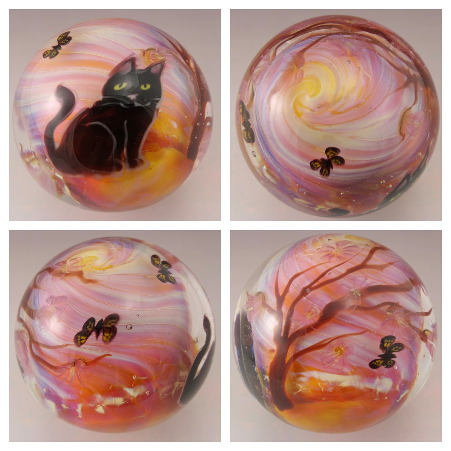 Black Cat with Blossoms and Butterflies Wraparound Marble