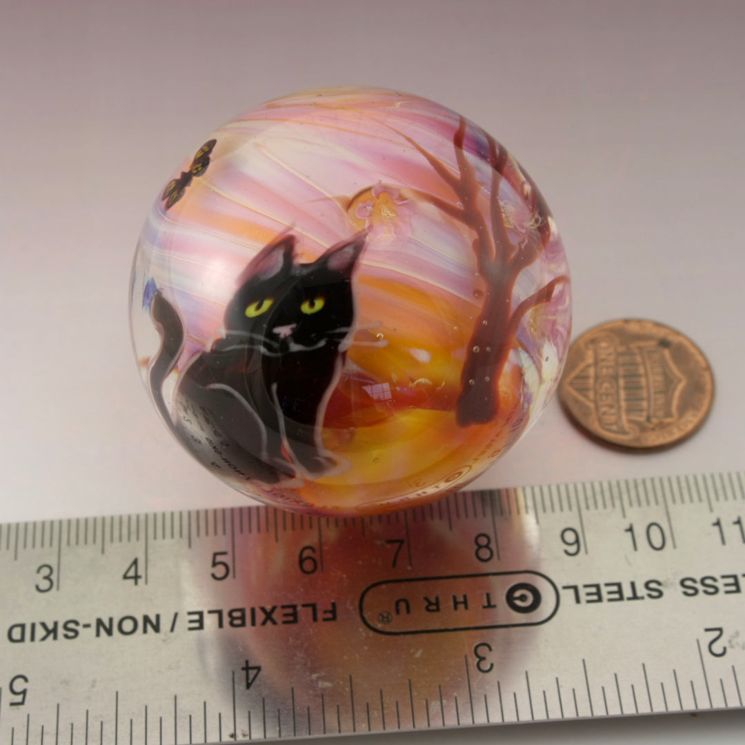 Black Cat with Blossoms and Butterflies Wraparound Marble