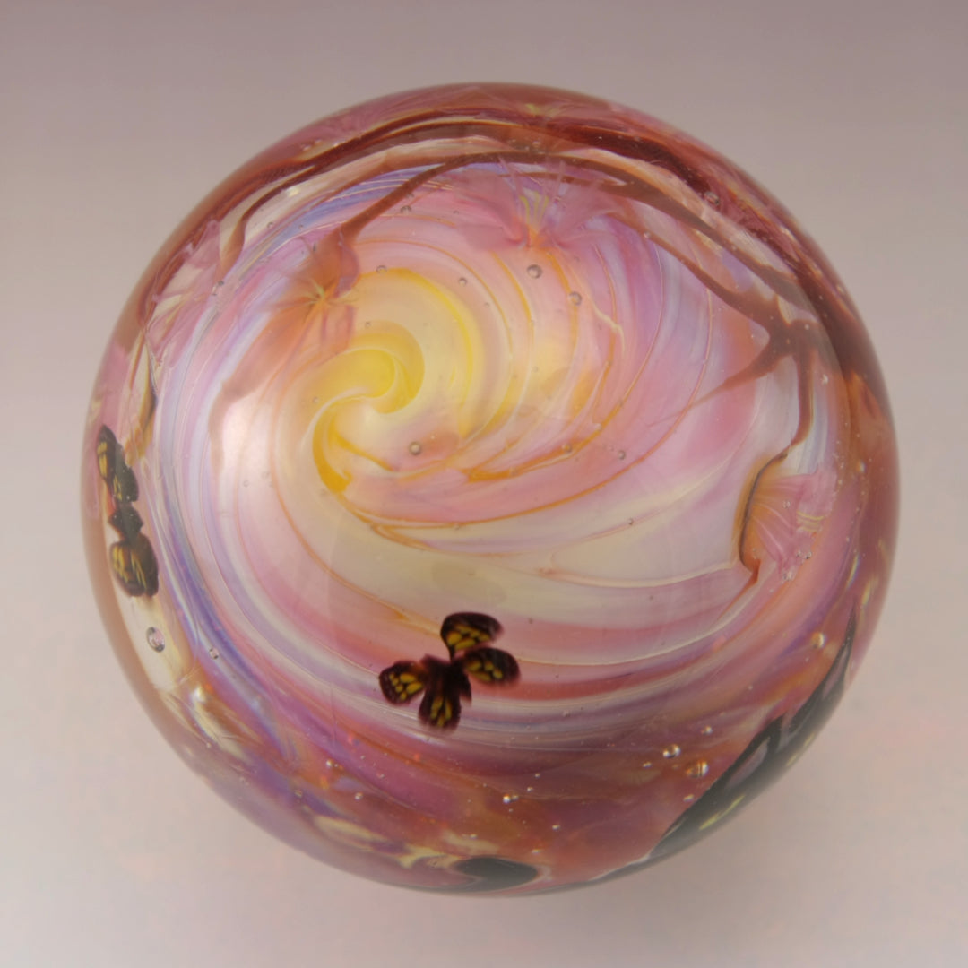 Black Cat with Blossoms and Butterflies Wraparound Marble