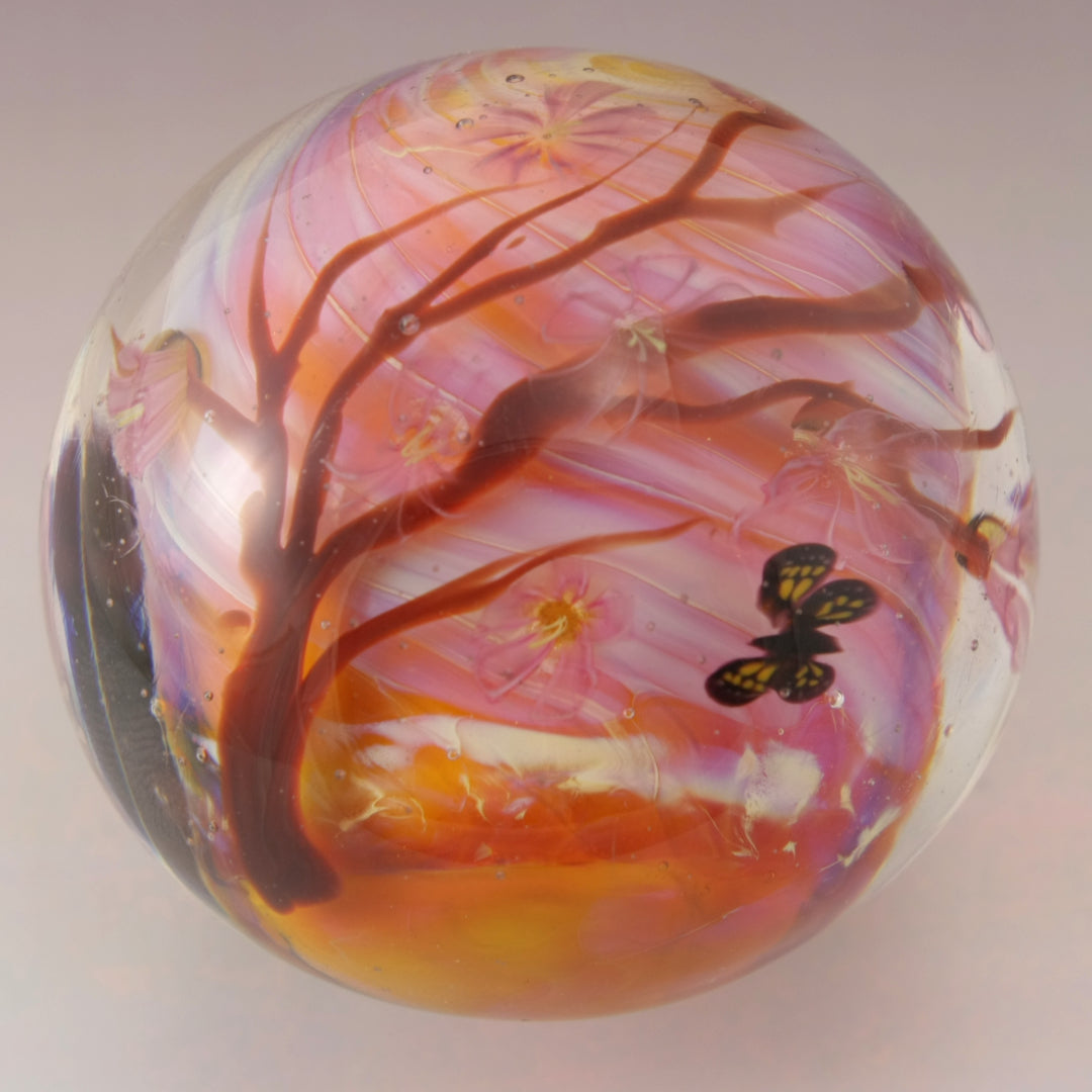 Black Cat with Blossoms and Butterflies Wraparound Marble