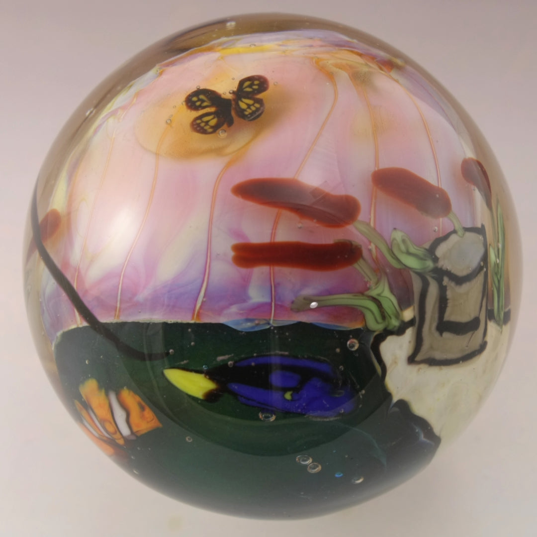 Fishing Cat with Cattails, Butterflies and Fishies Wraparound Marble